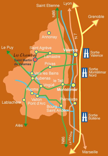 access map, ardeche, saint agreve, lamastre, valley of the eyrieux, france, south